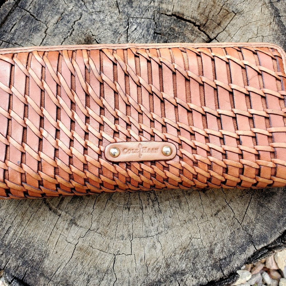 Cole Haan Weaved Leather Zip Wallet
